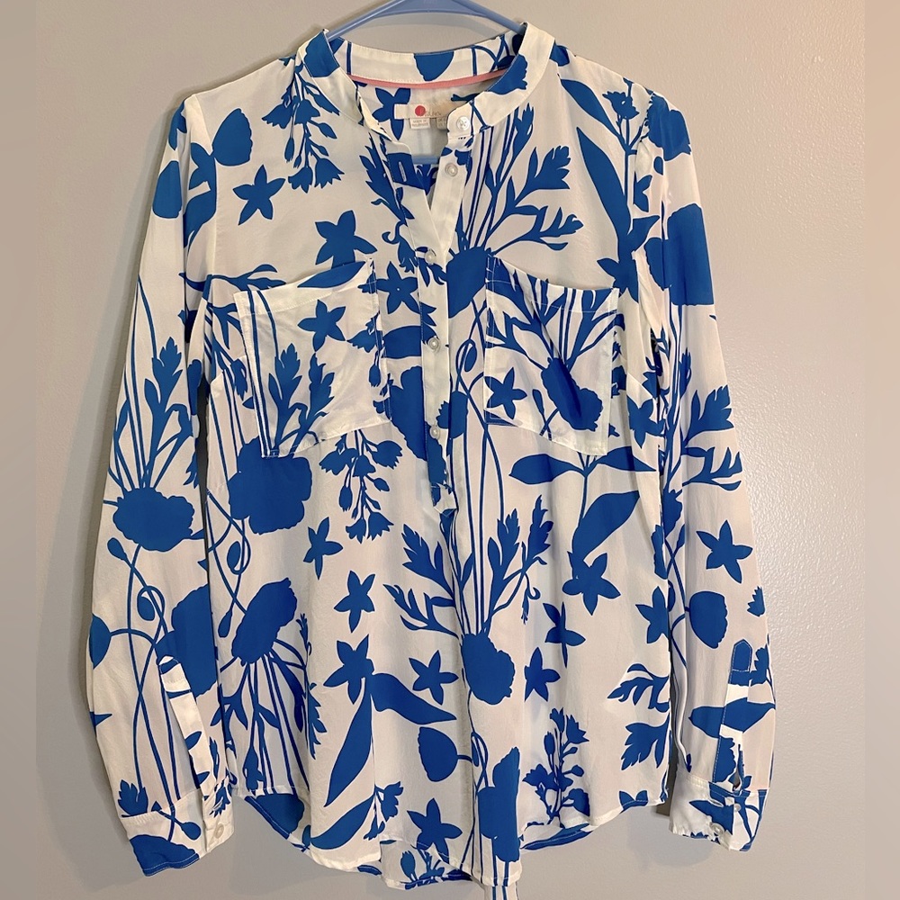 BODEN Women's Floral Long Sleeve Button Front 100% Silk Blouse Size 2R